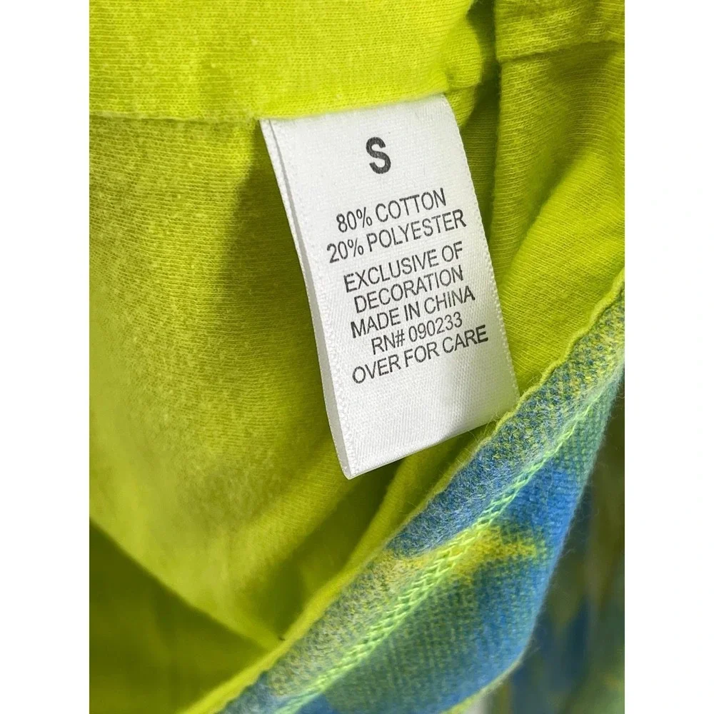 Russell Athletic Skull Hoodie Neon‎ Green Blue Y2K Grunge Small Unisex